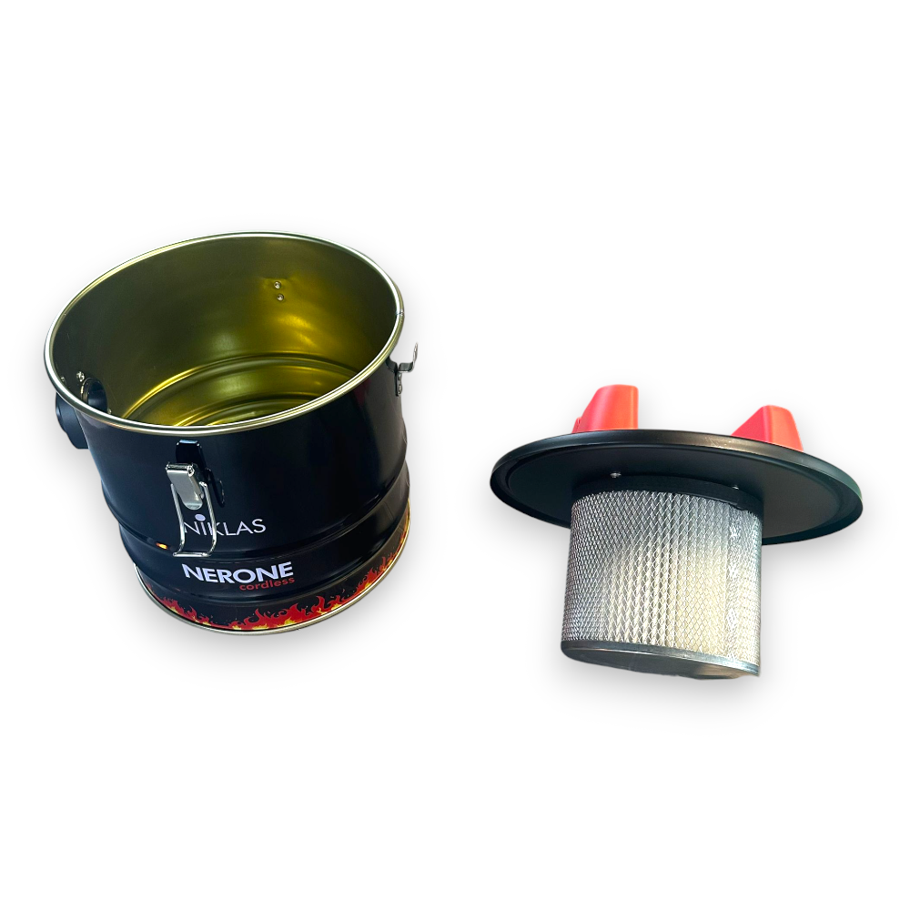 Aspiracenere 110W a batteria con filtro HEPA per pulizia stufe e camini 10 litri Niklas Nerone