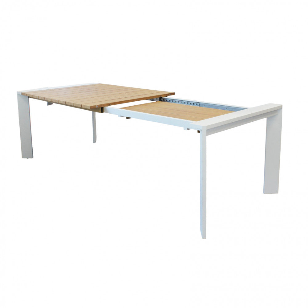 Tavolo rettangolare allungabile in alluminio con piano effetto legno 200/250x100xH75 cm