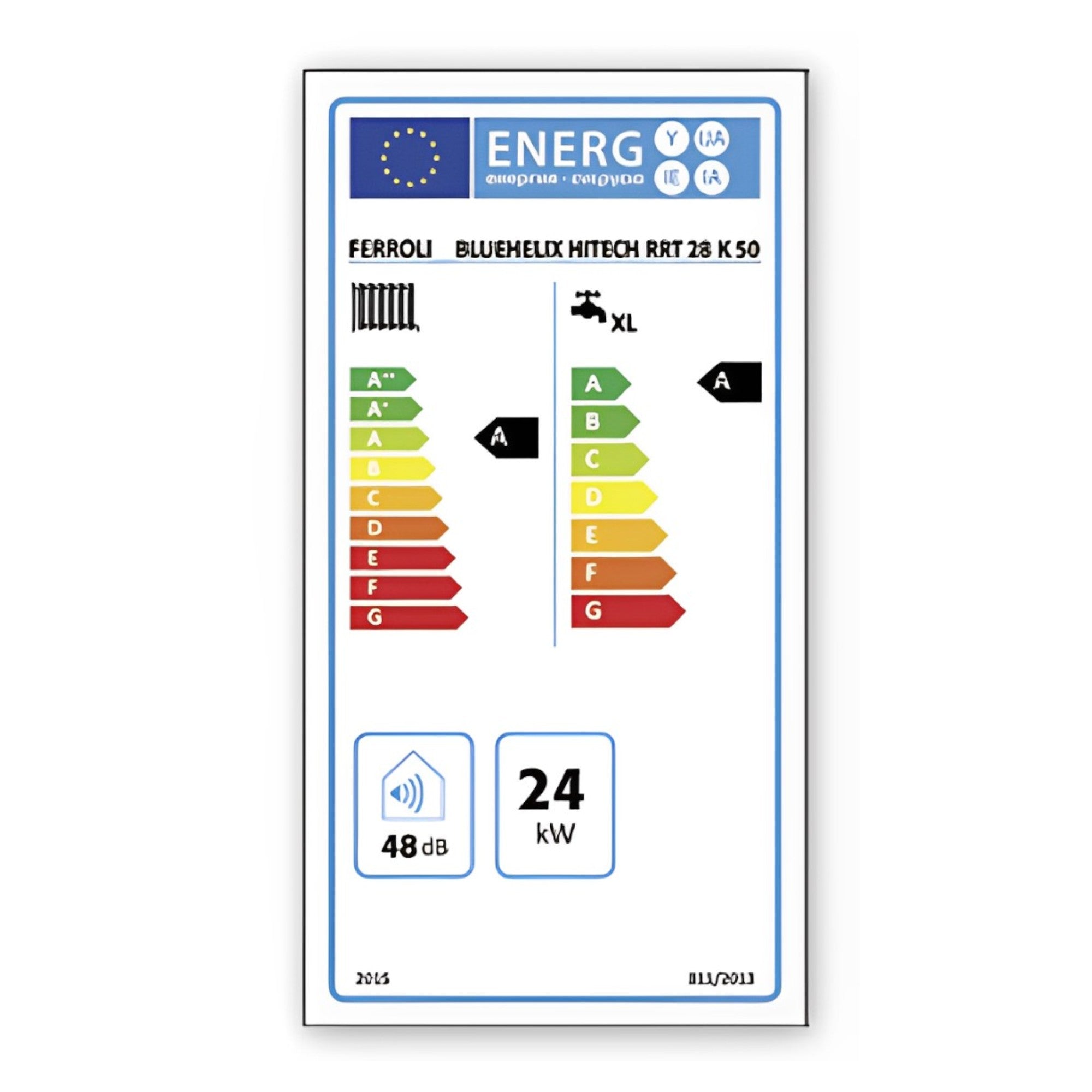 Caldaia gas a condensazione 28 Kw A con accumulo per acqua sanitaria 50 litri metano 60x44xH80 cm HBLUEHELIX RRT K 50