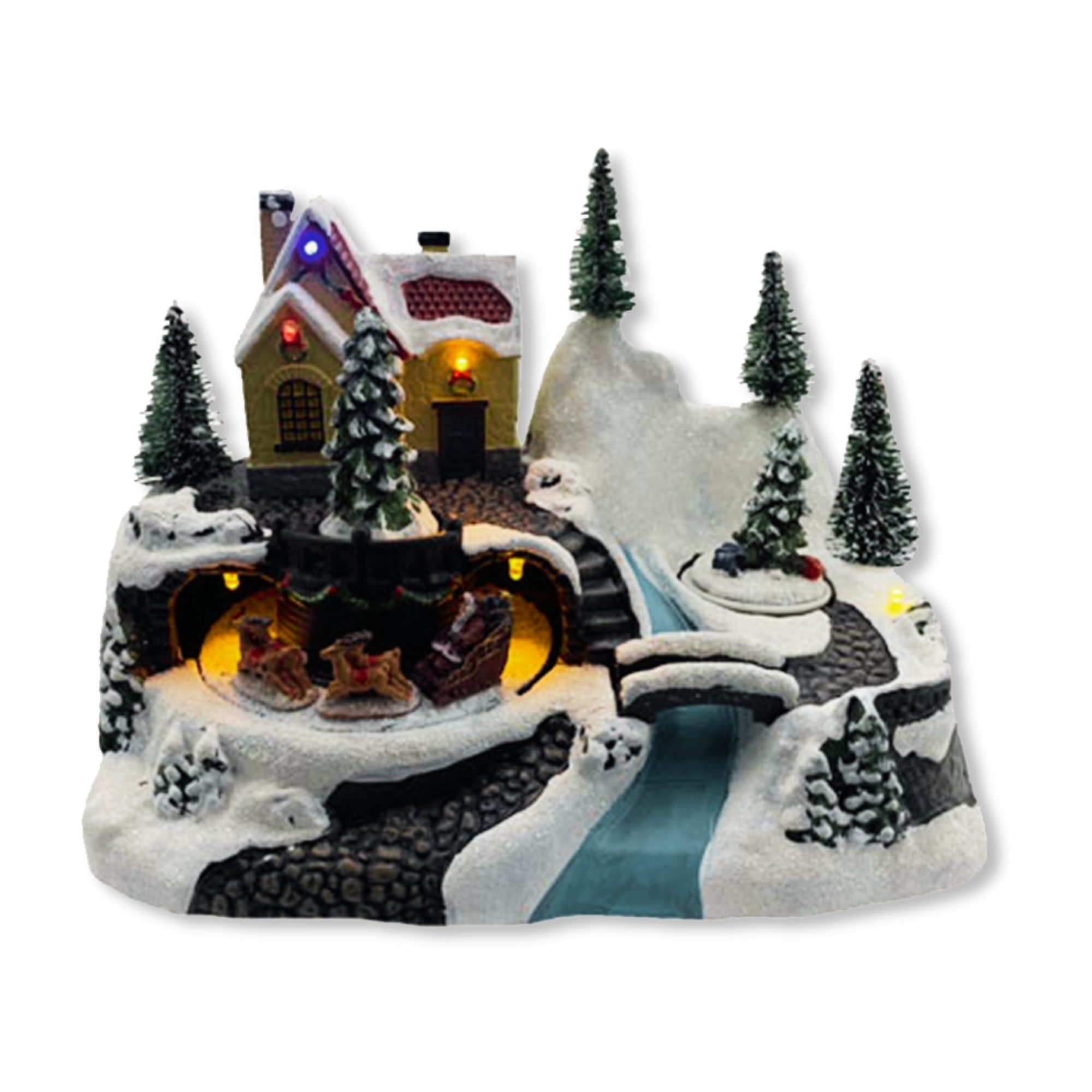 Giostrina di natale luminosa con alberi sistema di movimento e musiche decorative dimensioni cm 24x15,7x17h