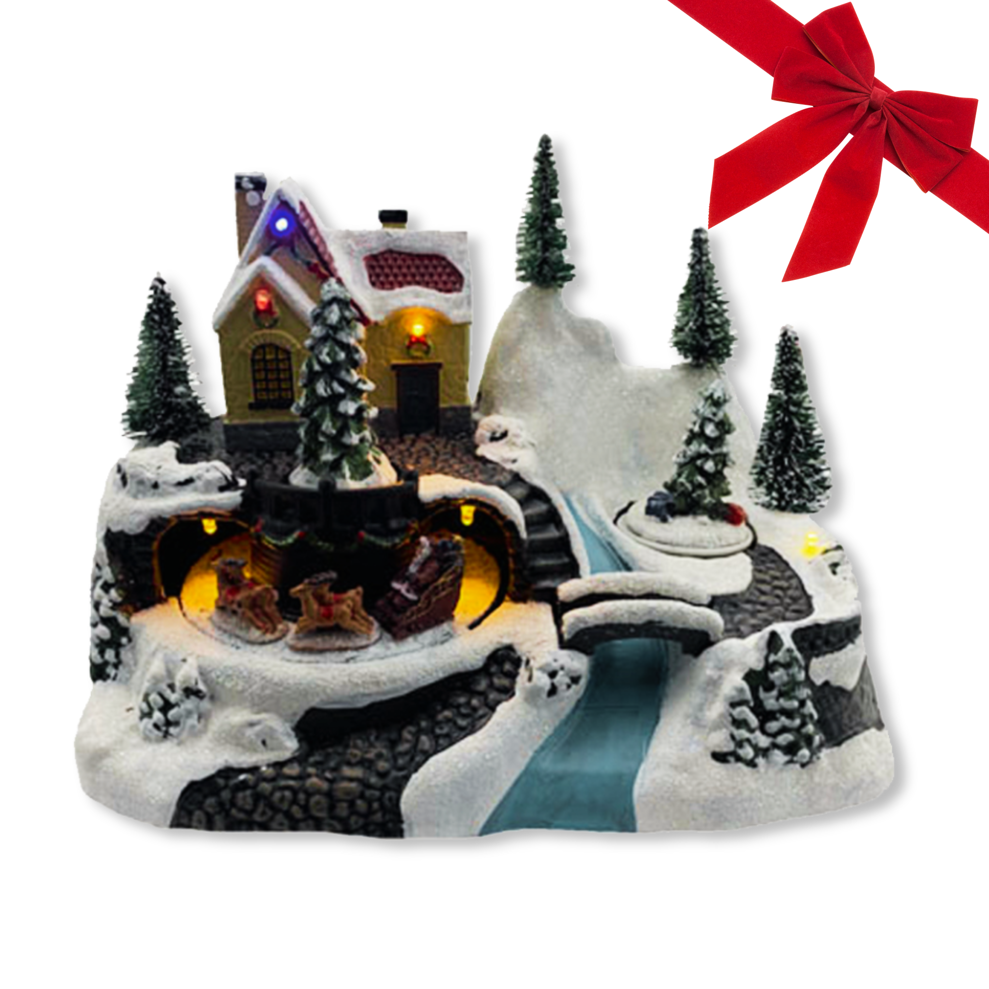 Giostrina di natale luminosa con alberi sistema di movimento e musiche decorative dimensioni cm 24x15,7x17h