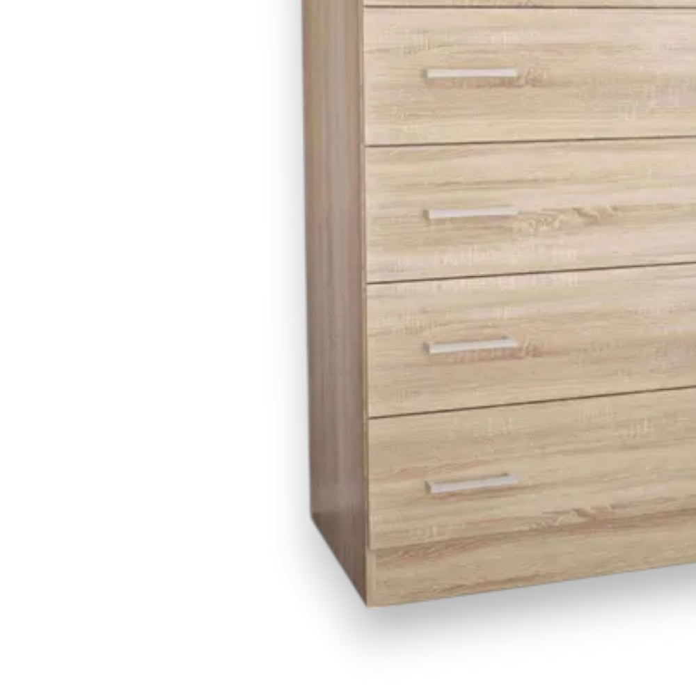 Cassettiera cinque cassetti in truciolare nobilitato melaminico antigraffio color quercia chiaro dimensioni cm 80x45x111h