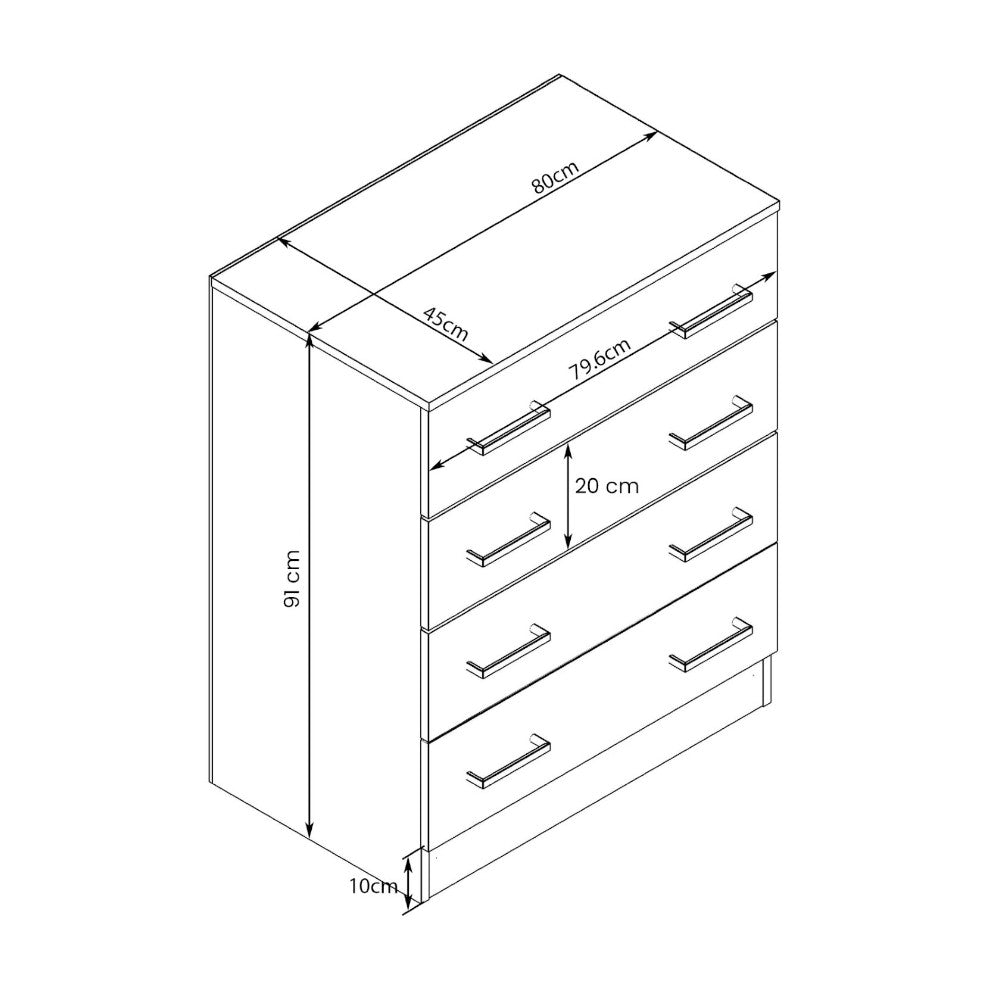 Cassettiera  80x45x91h cm da interno casa a 4 cassetti in legno nobilitato bilaminato Linea Classic