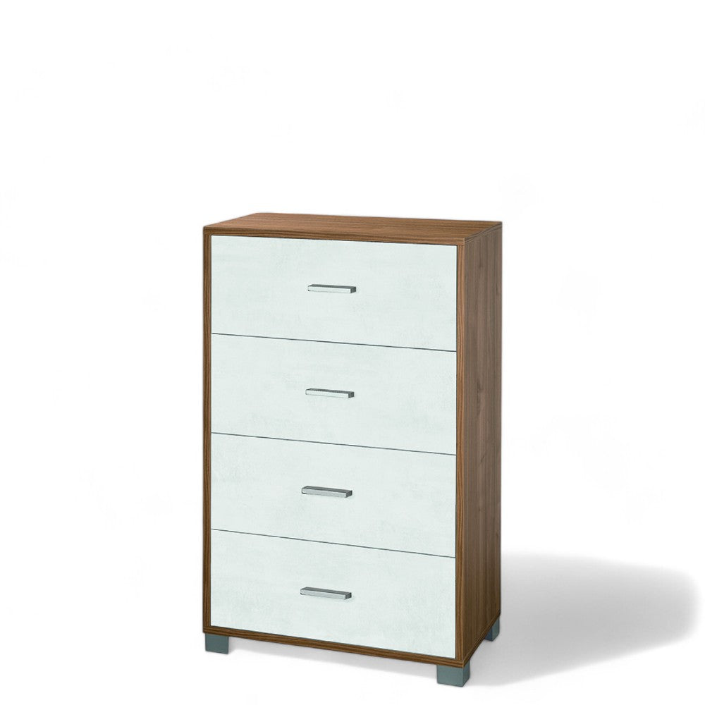 Cassettiera con 4 cassetti in MDF colore noce Stelvio e ossido bianco dimensioni 70x41x112 cm design moderno