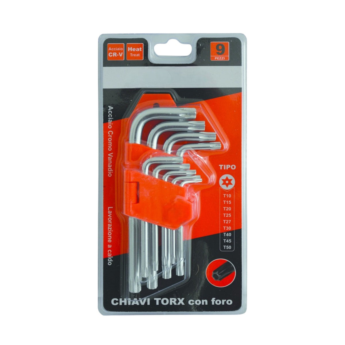 Set di chiavi Torx con foro corte 9 pezzi in acciaio cromo vanadio misure T10-T50 per lavorazioni di precisione