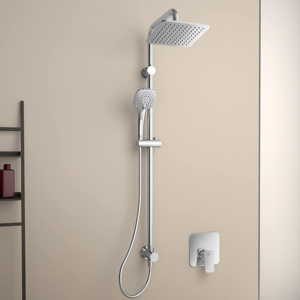 Colonna doccia cromata con soffione grande e doccino con getto regolabile Luxury