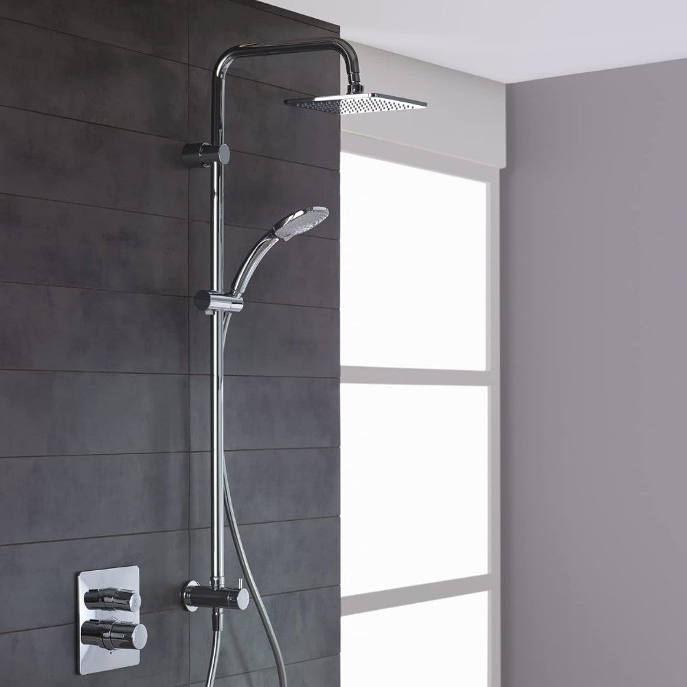 Colonna doccia cromata con soffione grande e doccino con getto regolabile Luxury