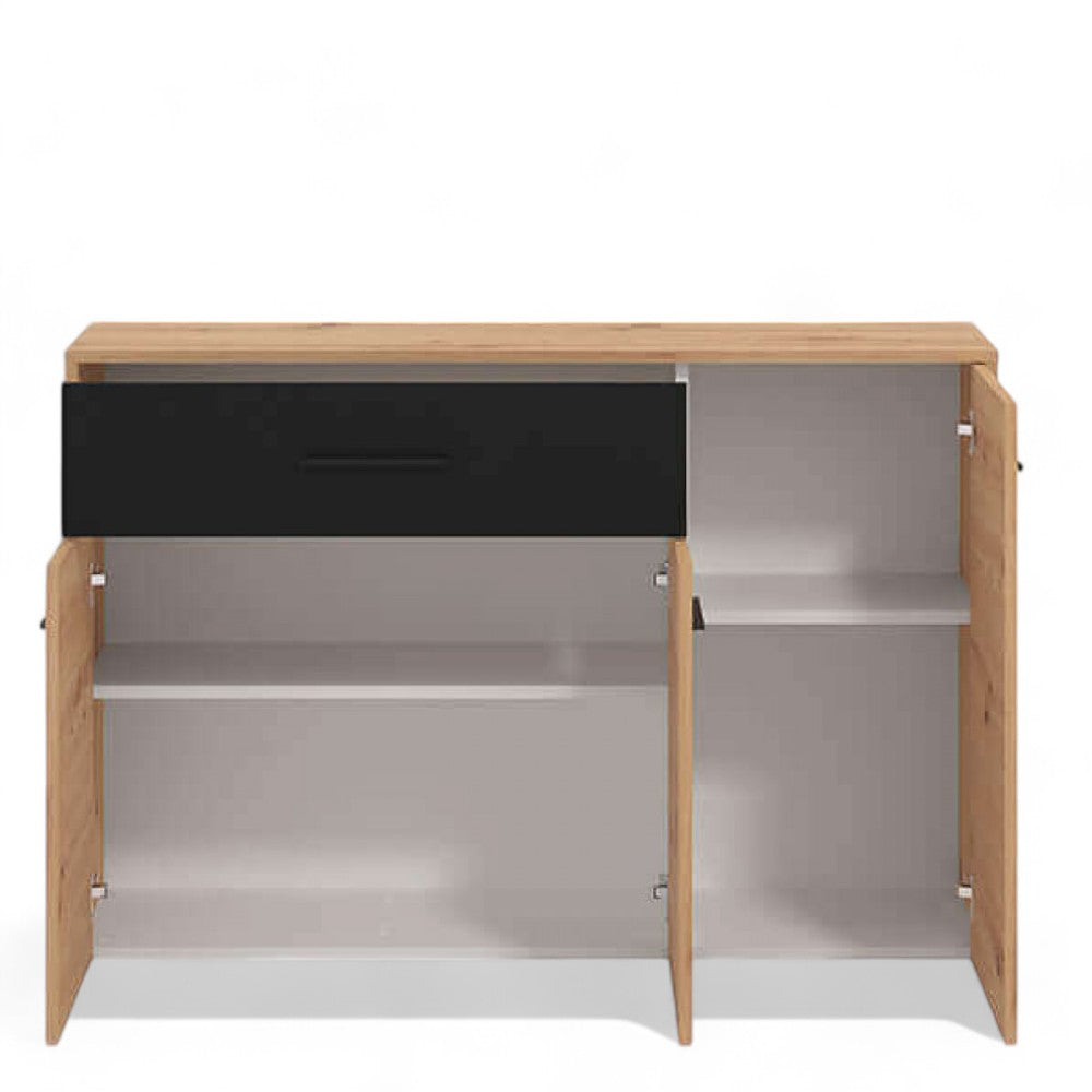 comò ampio rovere artigiano e grigio grafite moderno in truciolare bilaminato per camera da letto design versatile e robusto