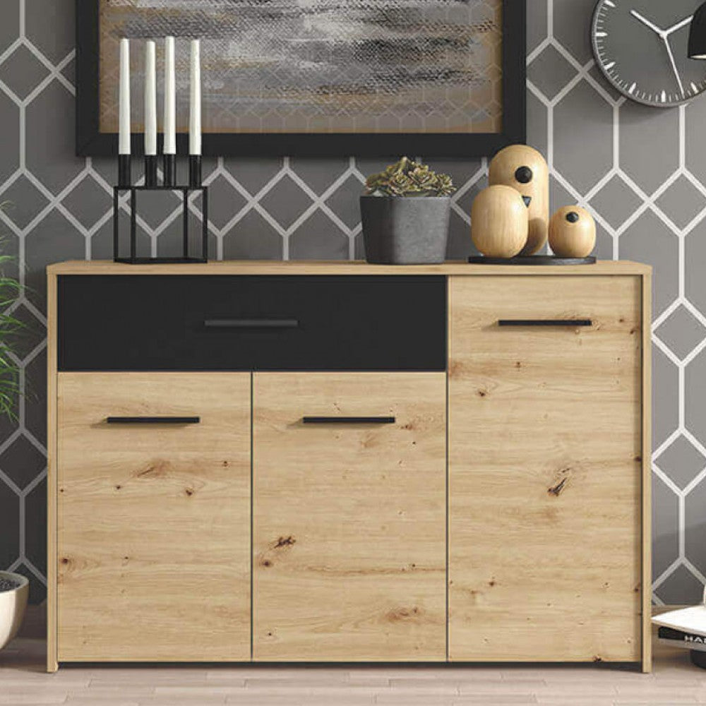 comò ampio rovere artigiano e grigio grafite moderno in truciolare bilaminato per camera da letto design versatile e robusto