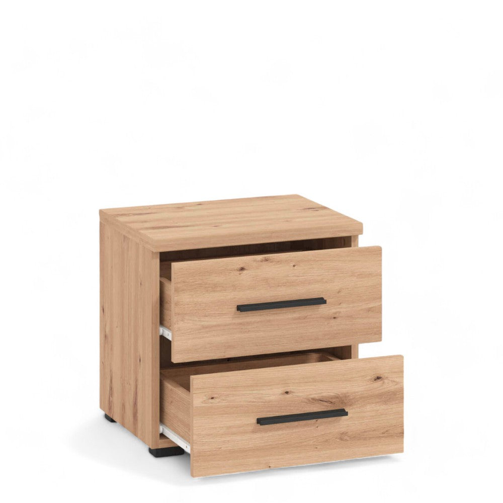 Comodino design moderno in rovere chiaro con truciolare bilaminato compatto e pratico per la camera da letto 44x33x43 cm