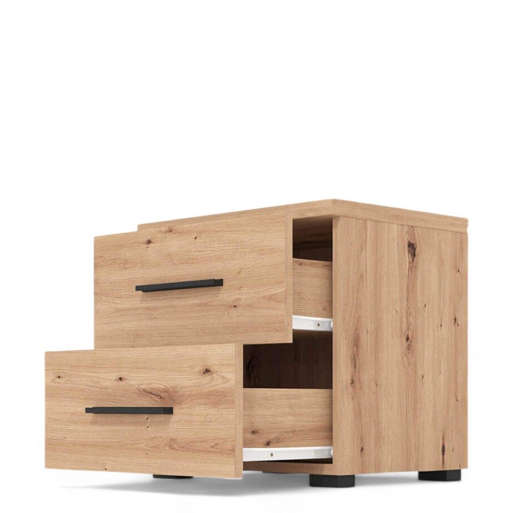 Comodino design moderno in rovere chiaro con truciolare bilaminato compatto e pratico per la camera da letto 44x33x43 cm