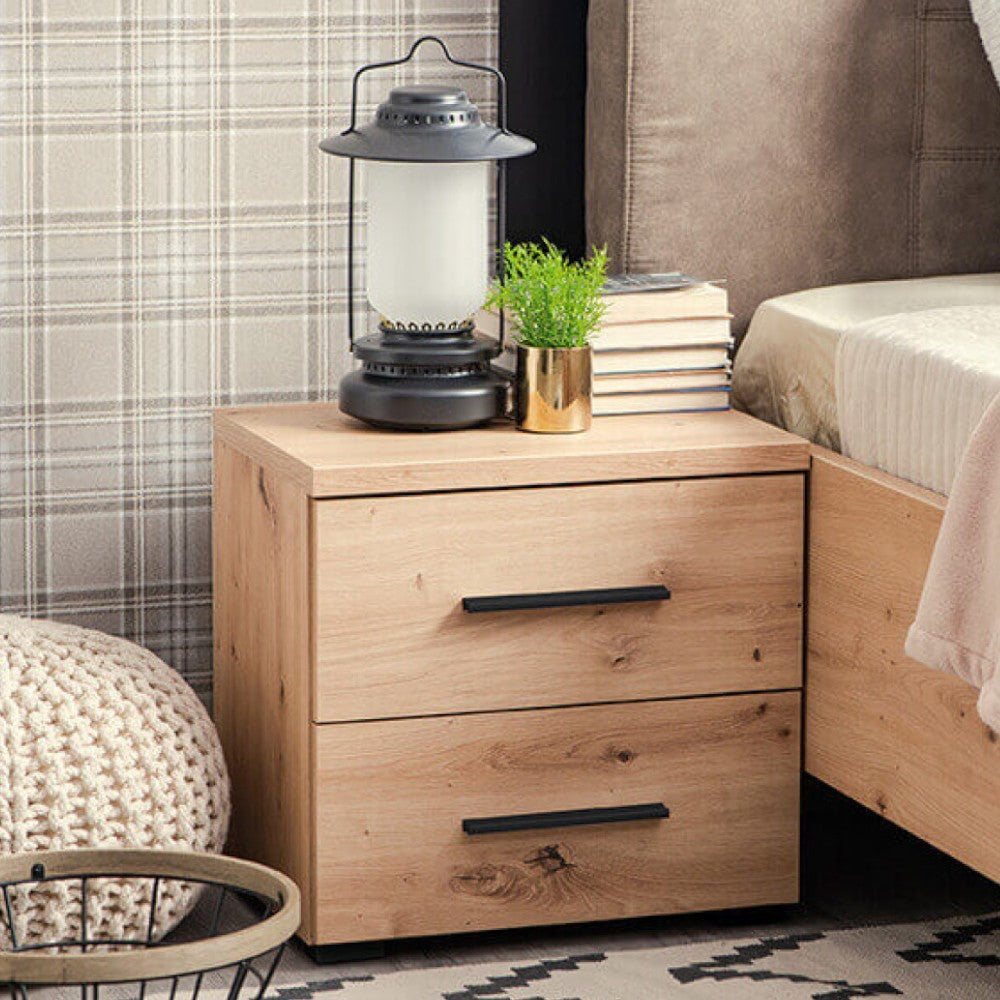 Comodino design moderno in rovere chiaro con truciolare bilaminato compatto e pratico per la camera da letto 44x33x43 cm