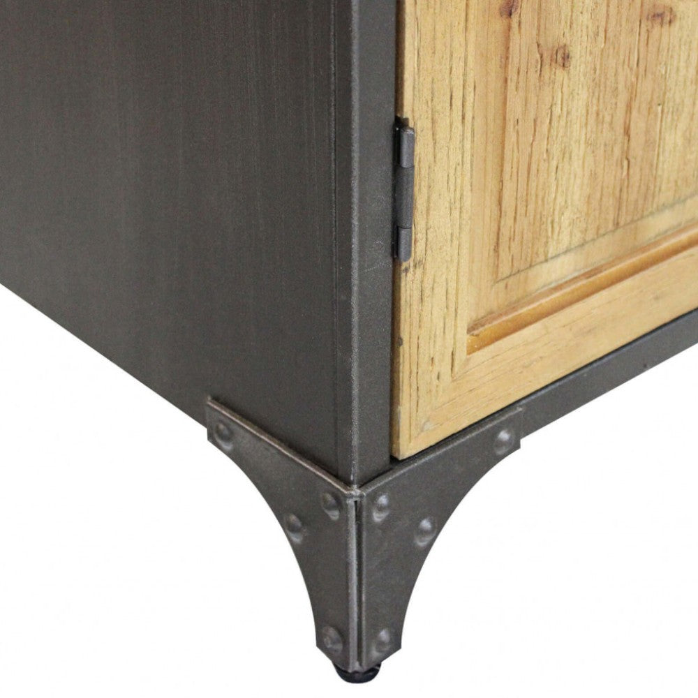 Mobile credenza in legno e acciaio con ante e ripiani per organizzazione 78,5x41,5xH175 cm