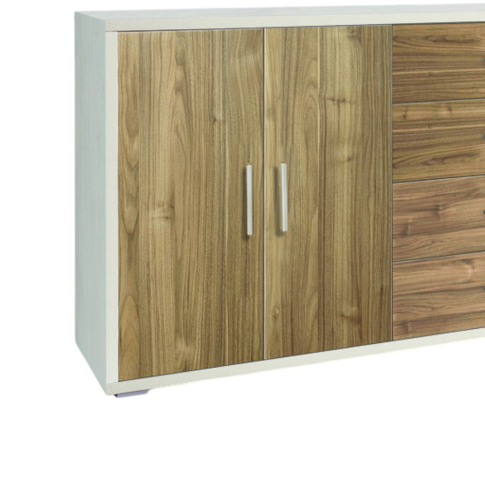 mobile soggiorno moderno 4 ante 4 cassetti colore marrone effetto ossido noce dimensioni 203x41x84 cm materiale MDF