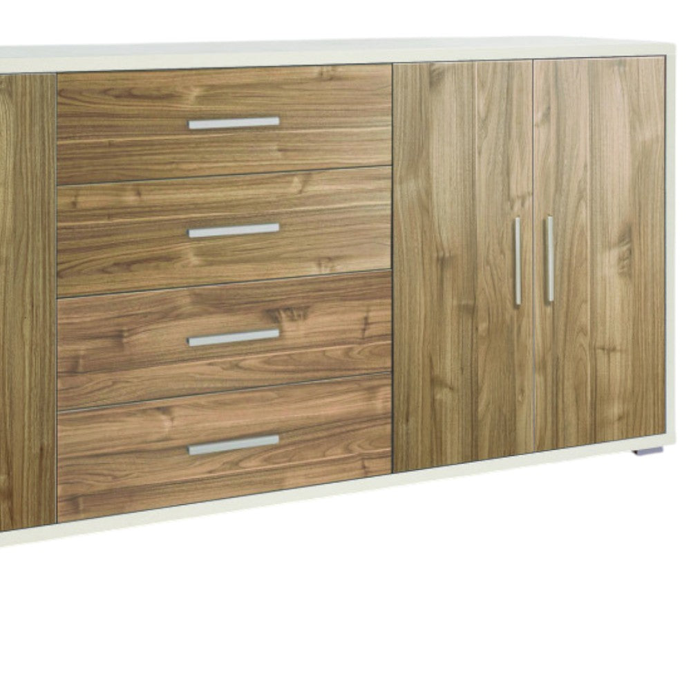 mobile soggiorno moderno 4 ante 4 cassetti colore marrone effetto ossido noce dimensioni 203x41x84 cm materiale MDF