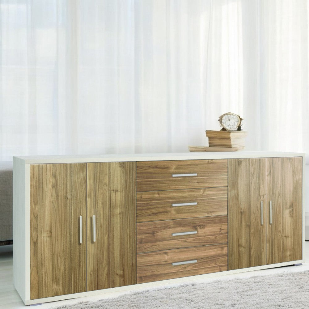 mobile soggiorno moderno 4 ante 4 cassetti colore marrone effetto ossido noce dimensioni 203x41x84 cm materiale MDF