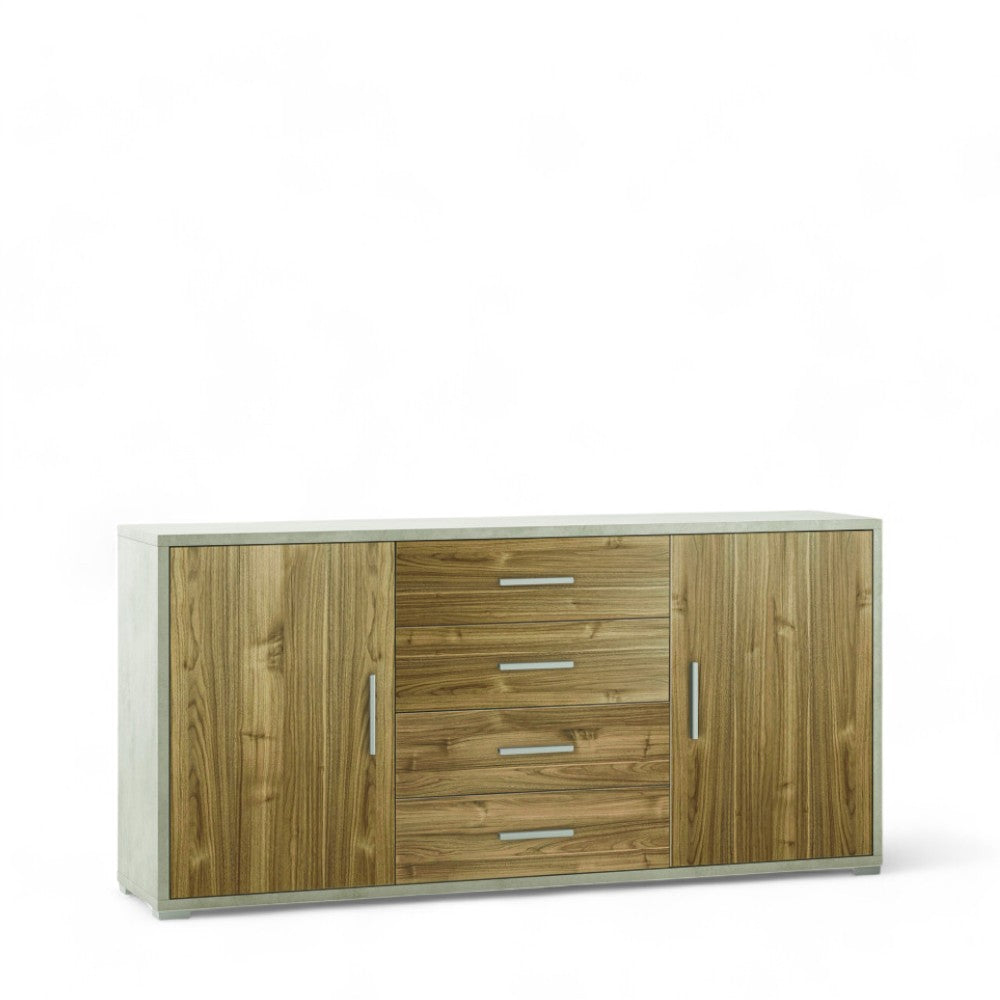 Mobile soggiorno moderno 2 ante 4 cassetti finitura ossido bianco e noce dimensioni 174x41x84 cm in MDF marrone