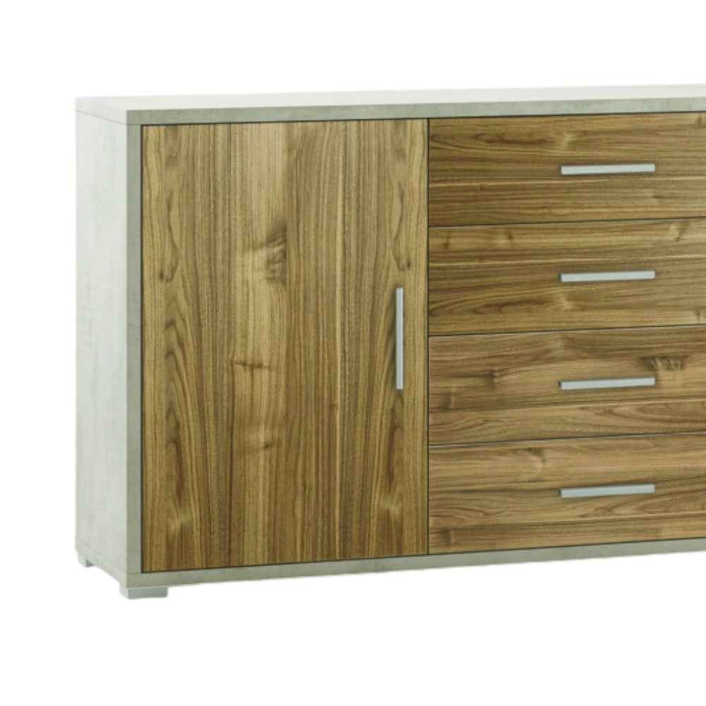 Mobile soggiorno moderno 2 ante 4 cassetti finitura ossido bianco e noce dimensioni 174x41x84 cm in MDF marrone