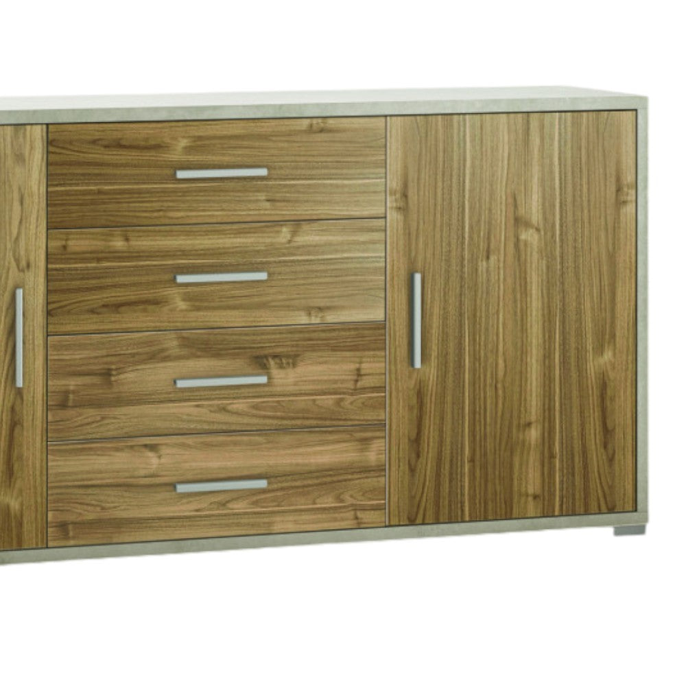 Mobile soggiorno moderno 2 ante 4 cassetti finitura ossido bianco e noce dimensioni 174x41x84 cm in MDF marrone