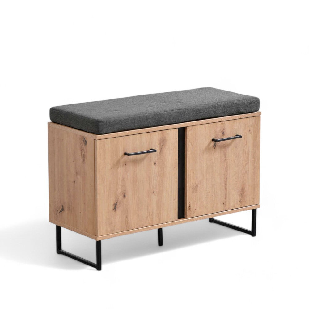 Ingresso in truciolare bilaminato rovere chiaro design moderno con ripiani e spazio contenitore elegante e funzionale