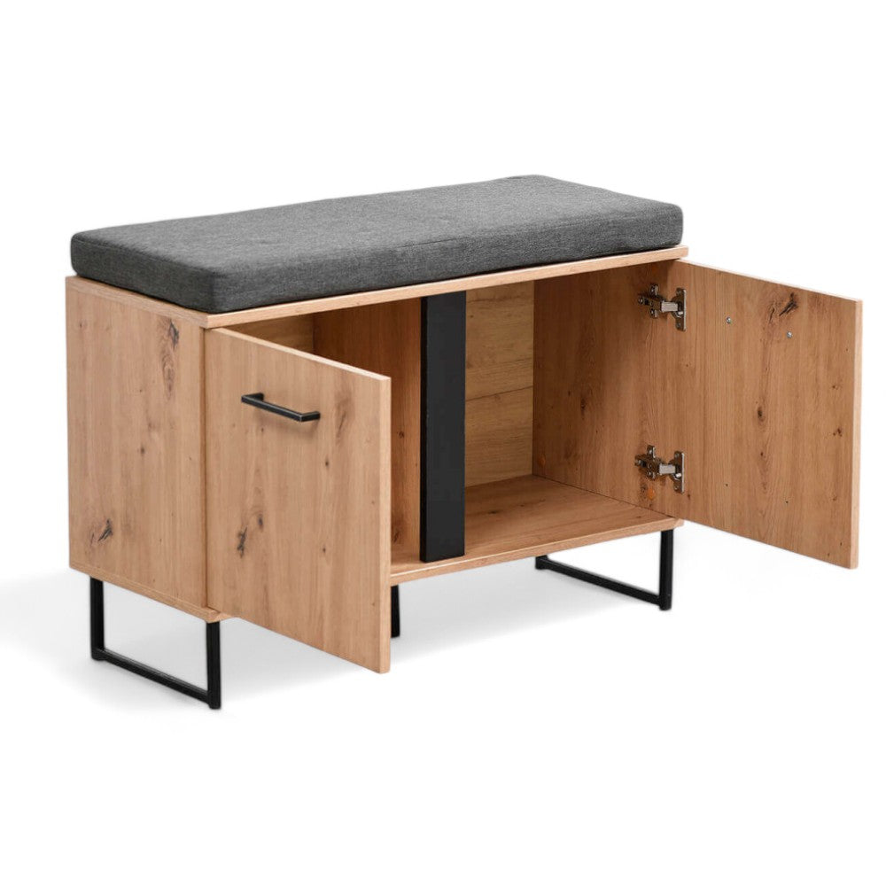 Ingresso in truciolare bilaminato rovere chiaro design moderno con ripiani e spazio contenitore elegante e funzionale