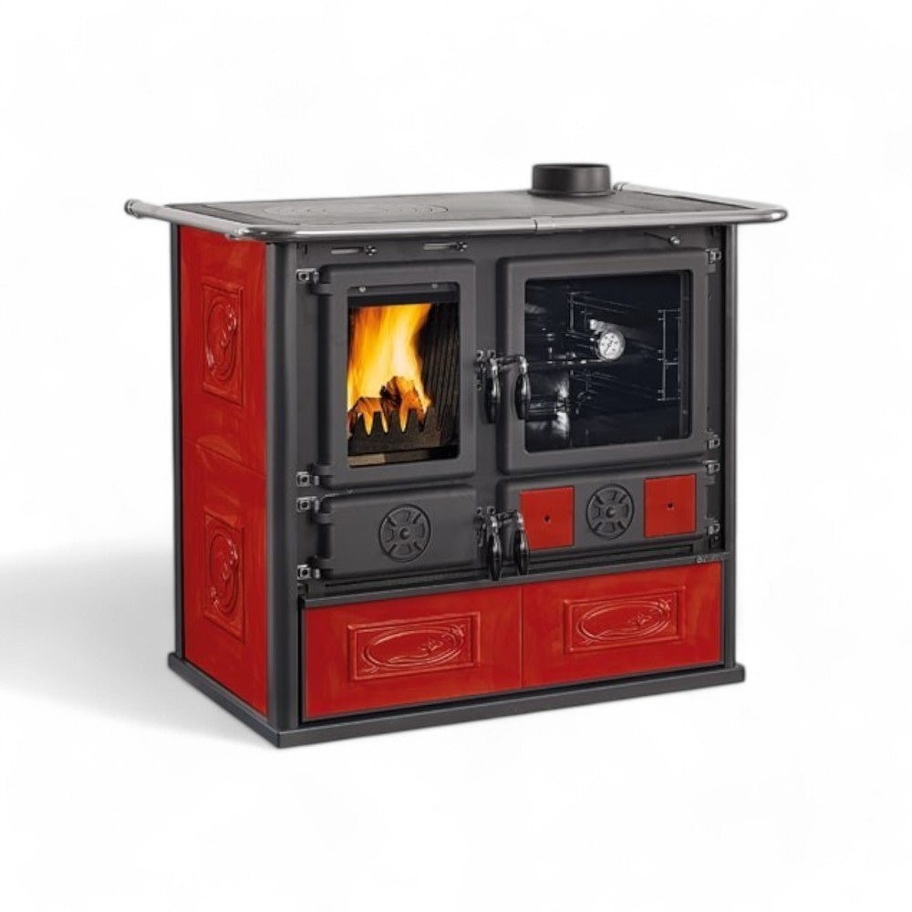 Cucina stufa a legna  8.8 kW con rivestimento in maiolica Rosa liberty