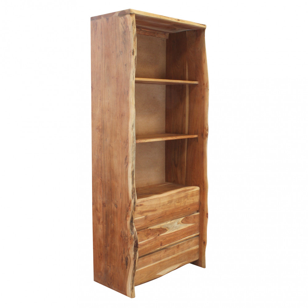 Mobile in legno di acacia marrone per soggiorno dimensioni 75x40x180 cm con ripiani e ante elegante e moderno