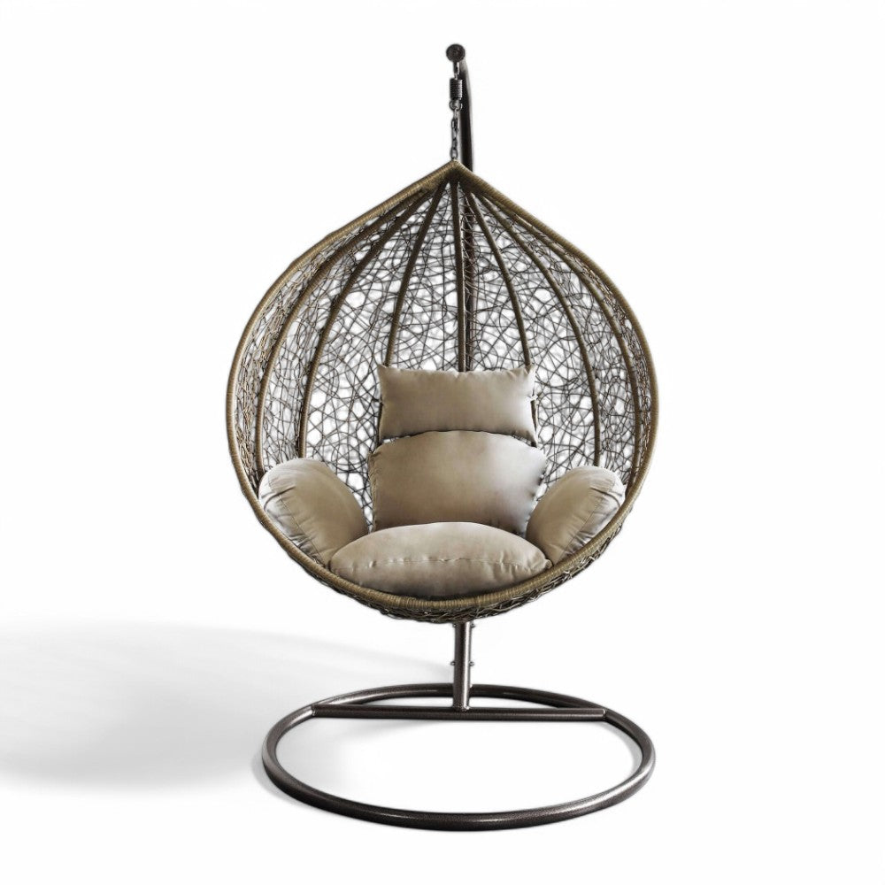 Dondolo sospeso ovale con struttura in metallo e seduta in wicker 195x105x120cm