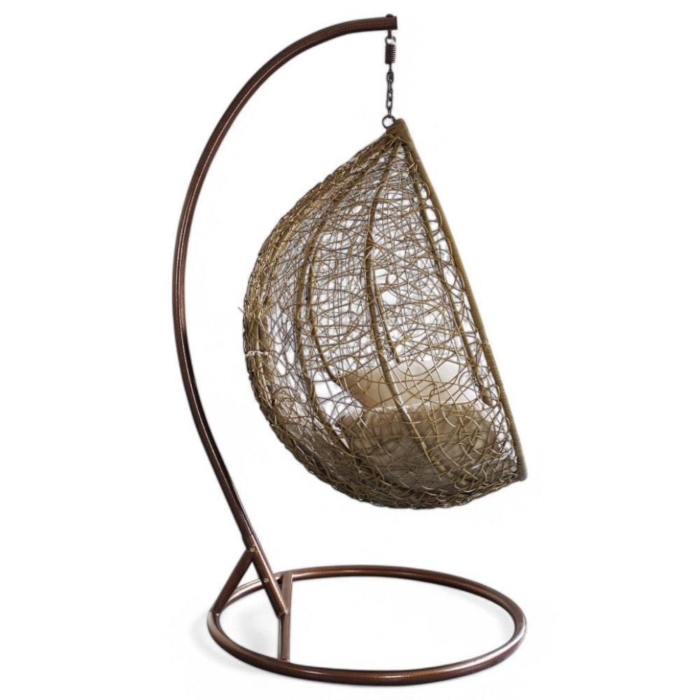 Dondolo sospeso ovale con struttura in metallo e seduta in wicker 195x105x120cm
