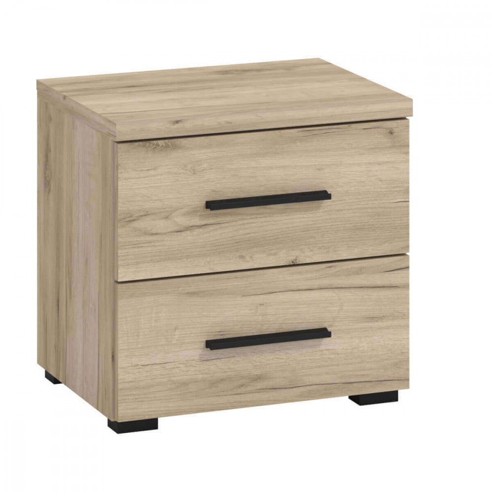 Comodino in legno con 2 cassetti rovere grigio 44,5x33x43 cm per camera da letto