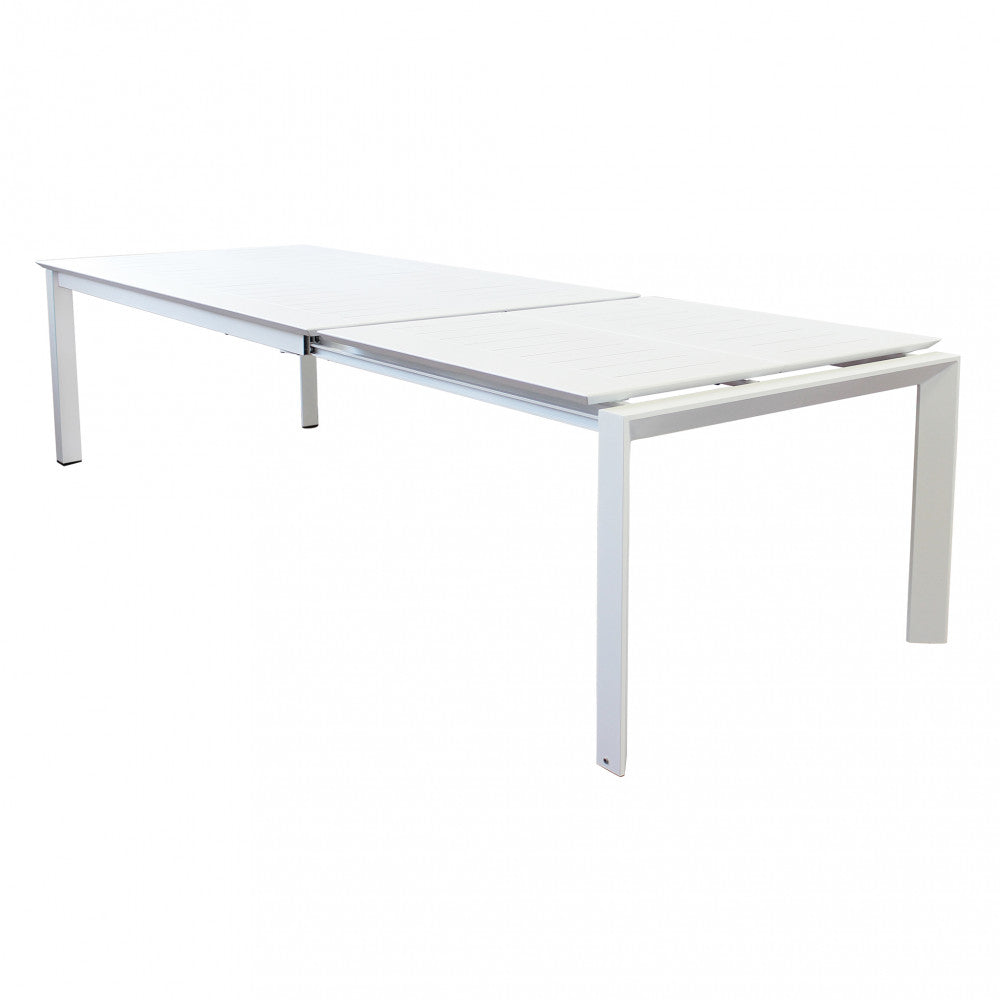 Tavolo da esterno con struttura in alluminio bianco estensibile fino a 3 mt con piano a doghe Agropoli