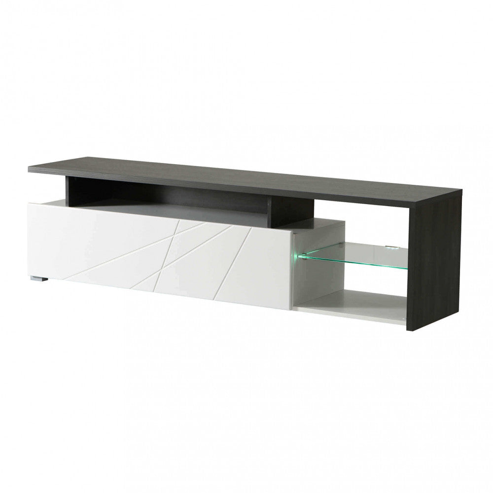Mobile porta TV elegante da salotto soggiorno in legno con sportello bianco a ribalta e mensola in vetro Living TV