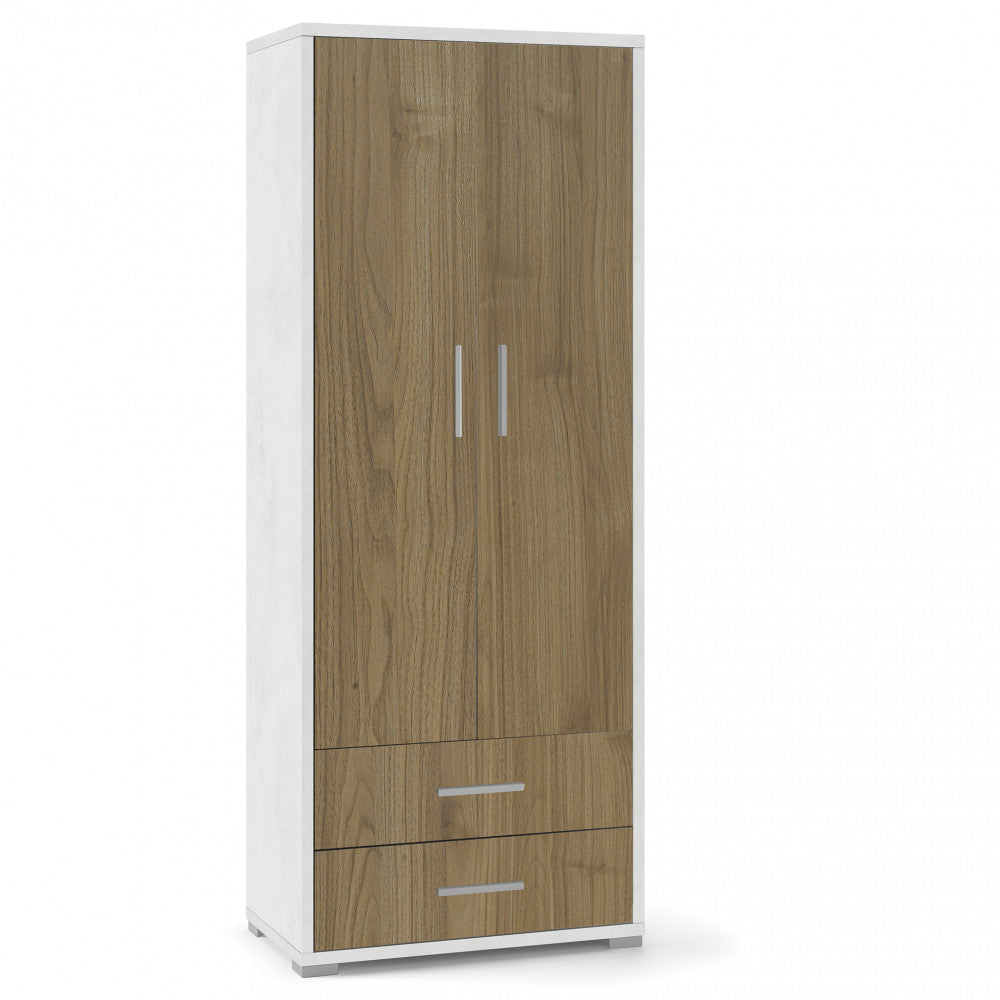 Armadio moderno due ante due cassetti colore marrone mdf dimensioni 71x41x182 cm elegante design casa arredamento contenitore
