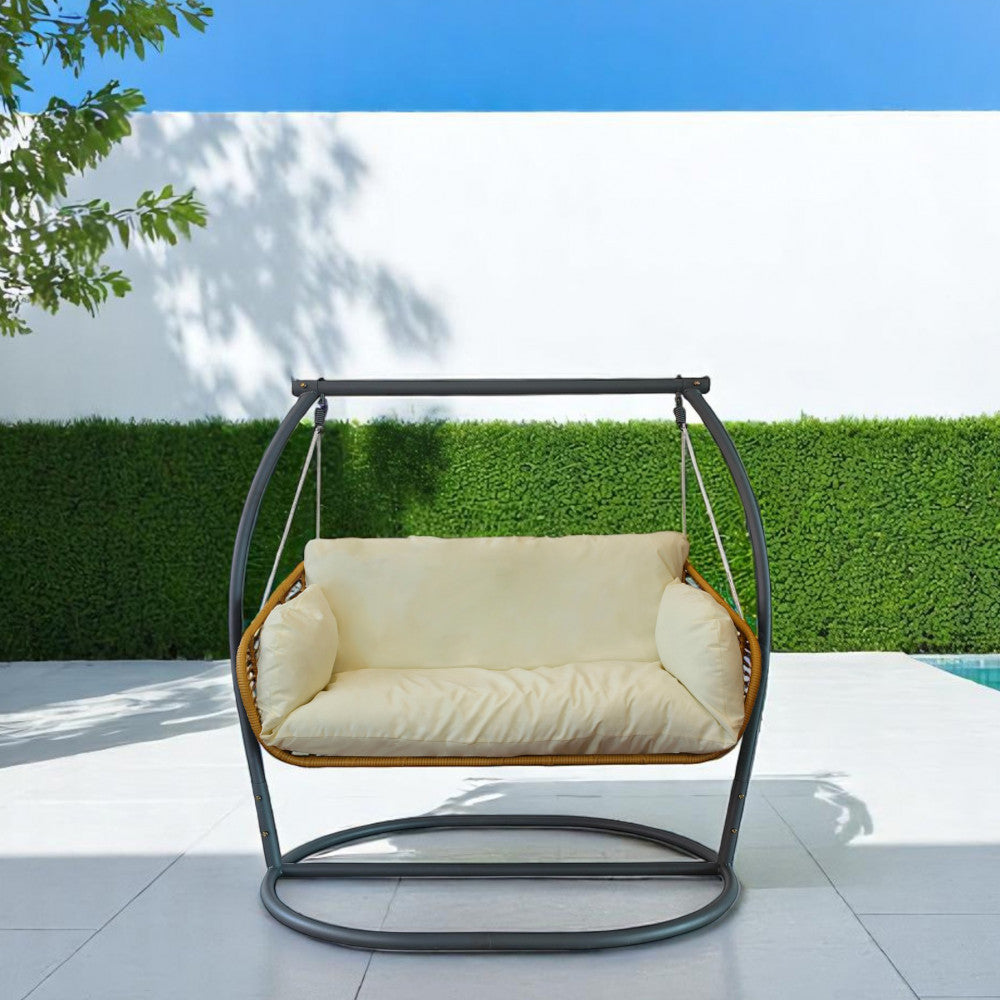 Dondolo da giardino a 2 posti grigio chiaro con struttura in acciaio 150x160x105 cm Glasgow