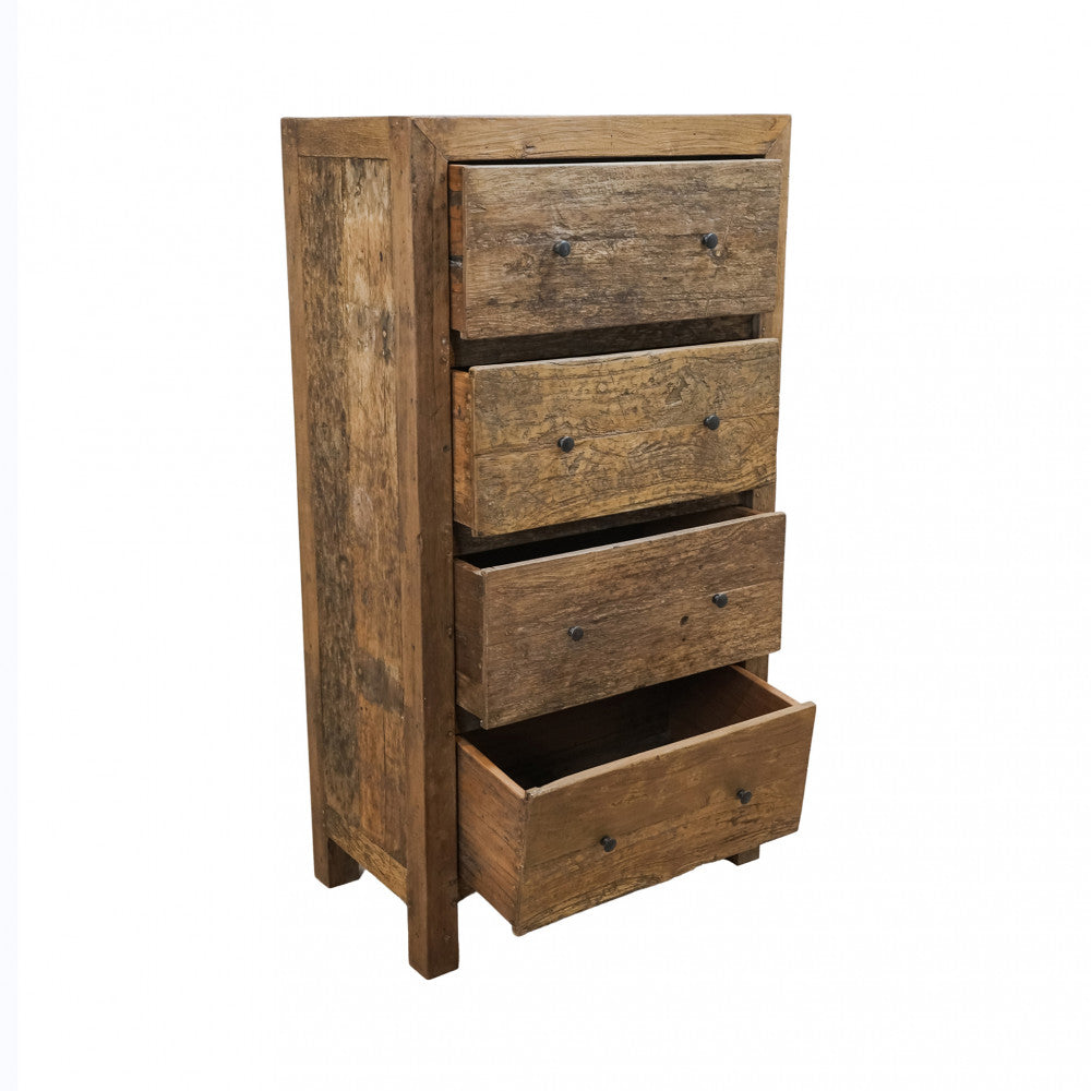 Mobiletto comodino in legno riciclato con 4 cassetti 70x40x130 cm