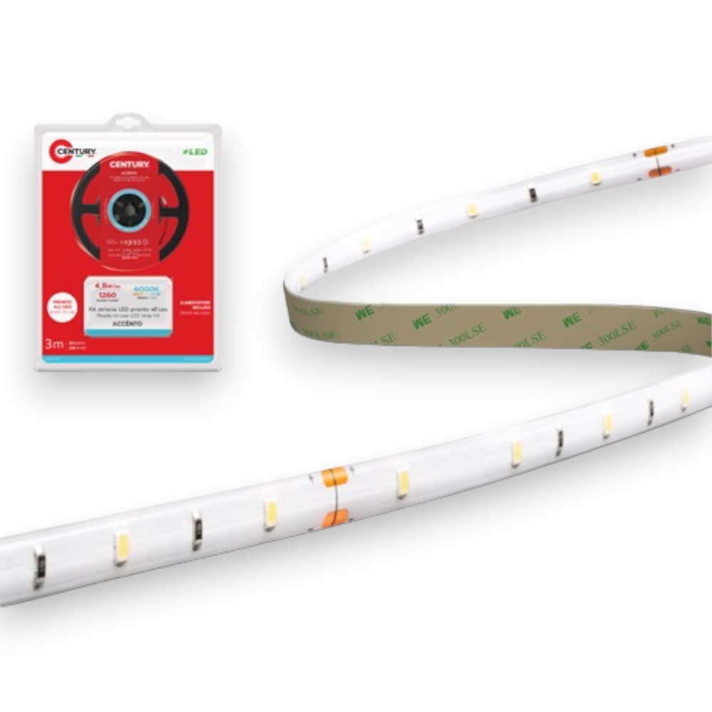 Striscia adesiva LED bianco freddo 14,4W rotolo 3 mt con telecomando Century Accènto