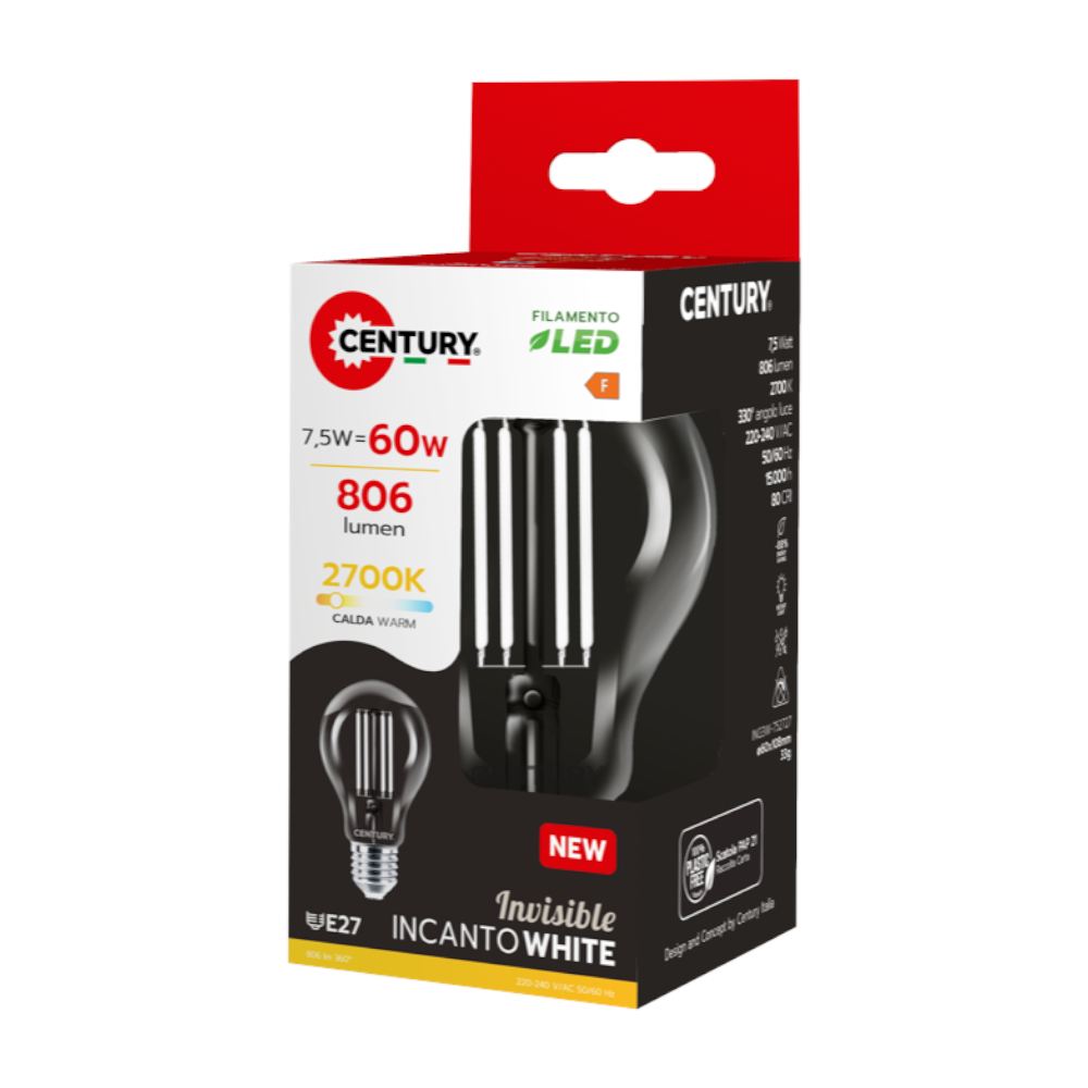 Lampadina led da interno con filamento bianco a goccia Century