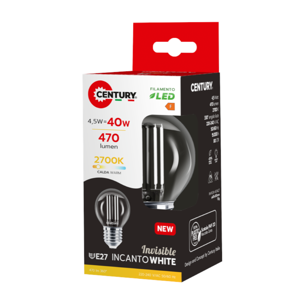 Lampadina LED a luce calda 470 lumen Mini Globo Century