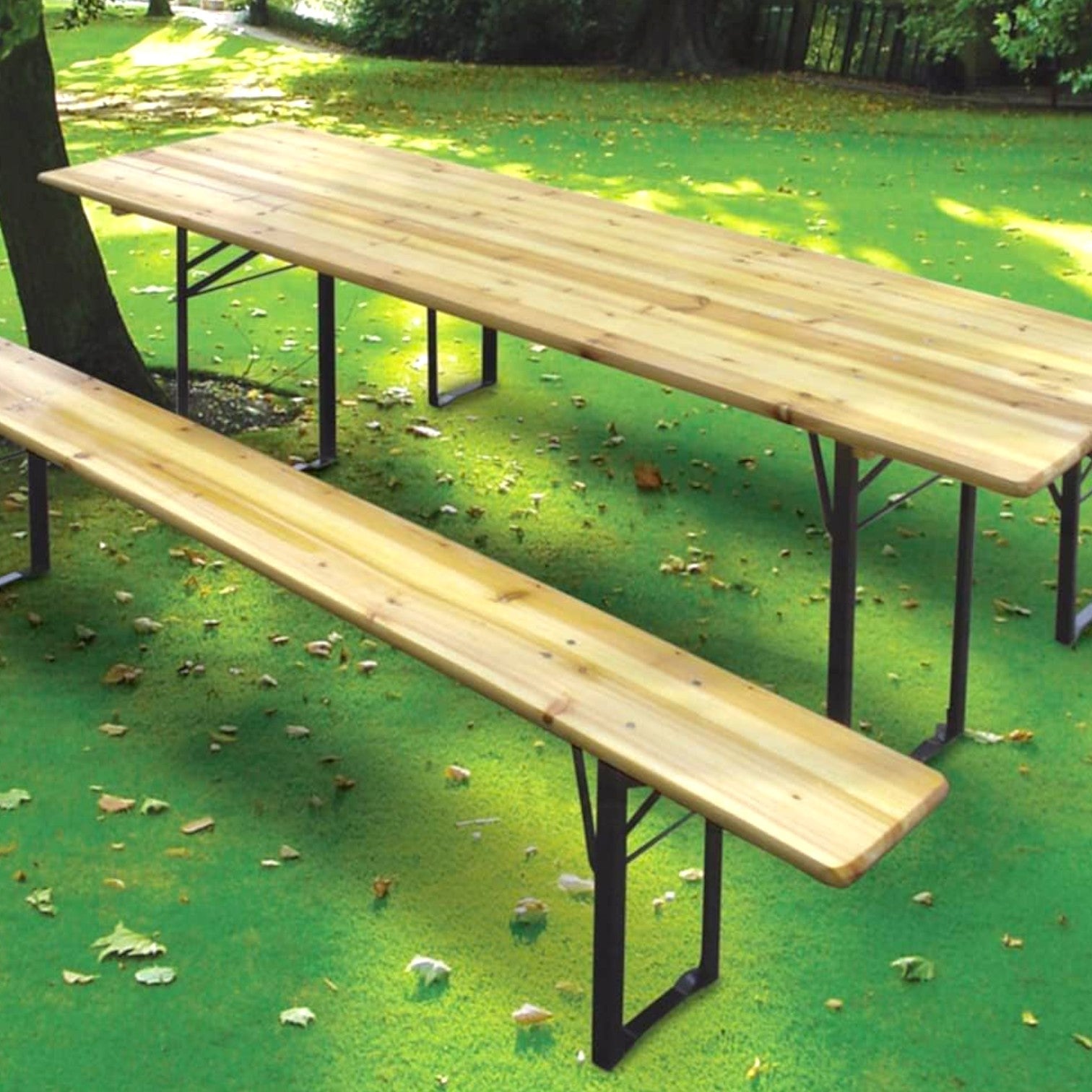 Set birreria 200x80 cm tavolo con panche con struttura in ferro e piano in legno