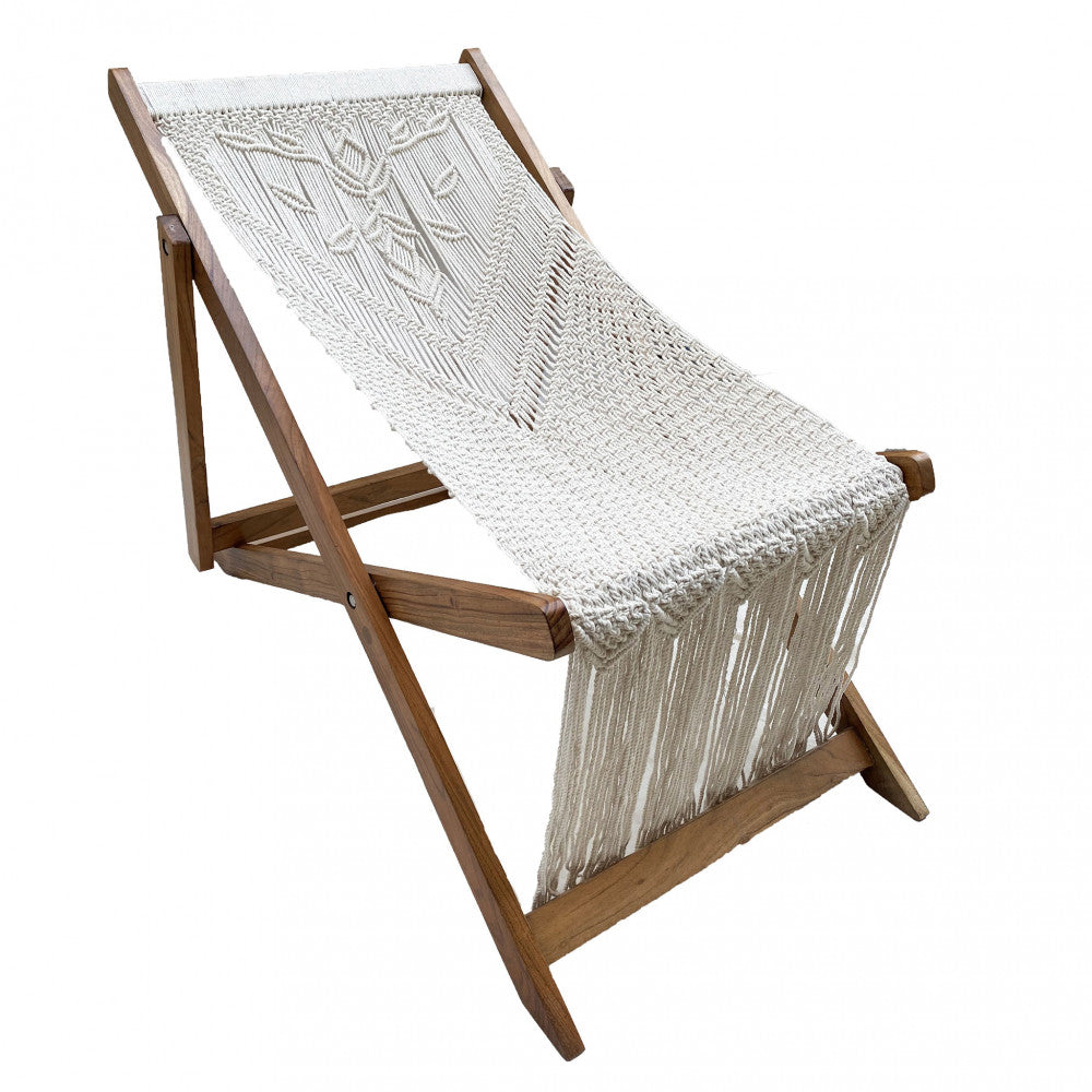 Sedia pieghevole sdraio con struttura in legno e finitura in cotone 60x16xH144 cm Tunisi