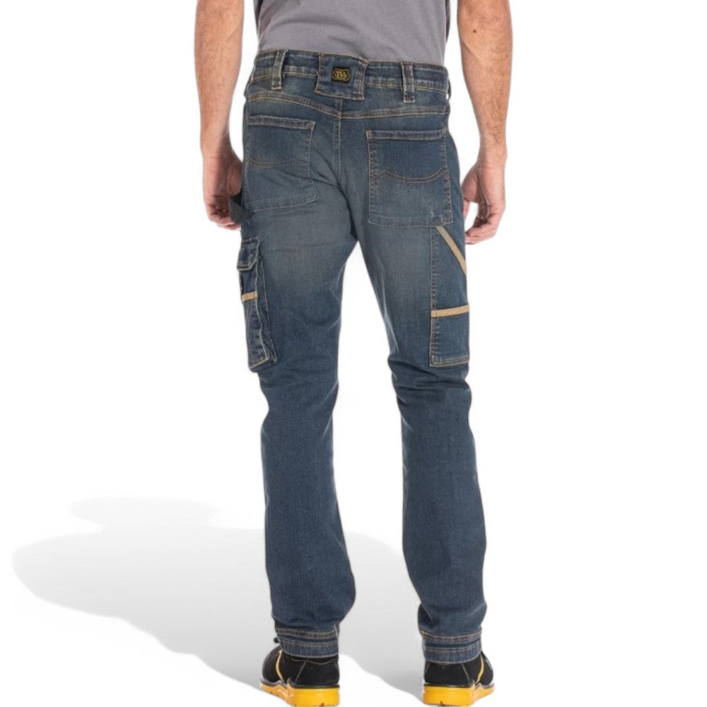 Jeans da lavoro con multitasche vita alta e doppia cintura interna confort fit job dirty