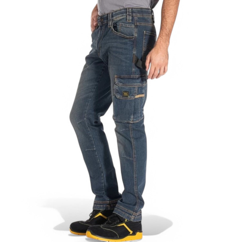 Jeans da lavoro con multitasche vita alta e doppia cintura interna confort fit job dirty