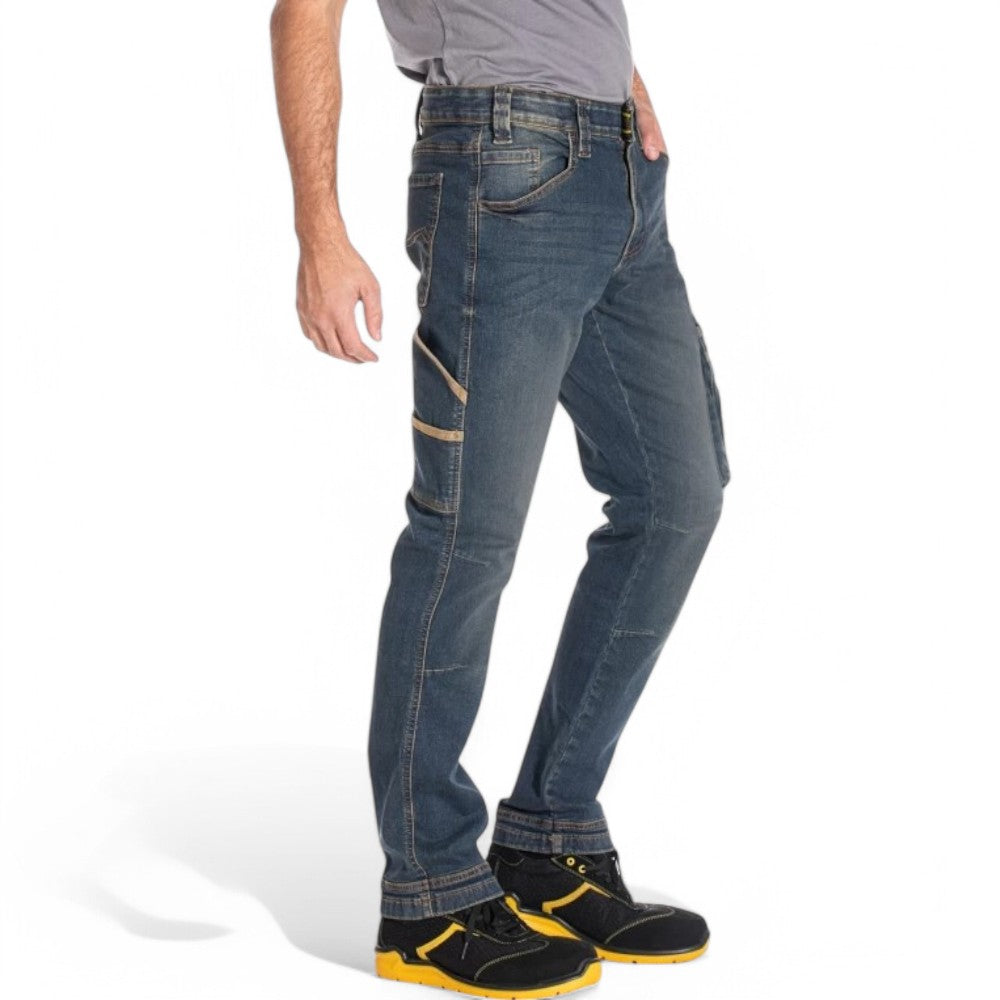 Jeans da lavoro con multitasche vita alta e doppia cintura interna confort fit job dirty