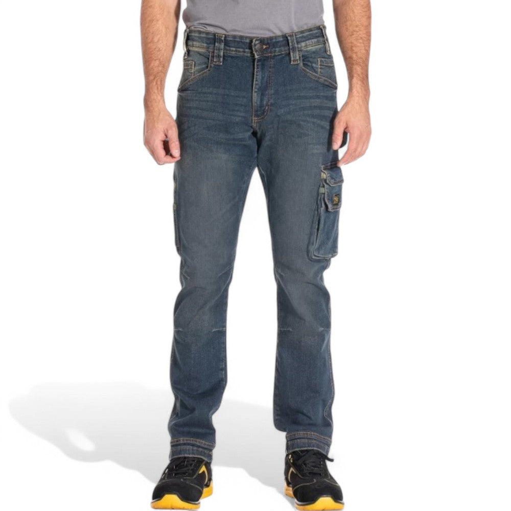 Jeans da lavoro con multitasche vita alta e doppia cintura interna confort fit job dirty