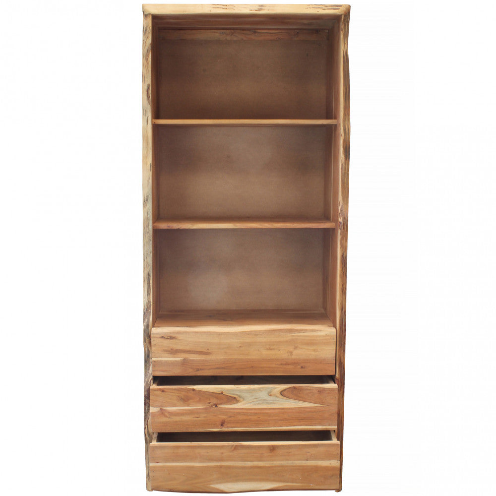 Mobile in legno di acacia marrone per soggiorno dimensioni 75x40x180 cm con ripiani e ante elegante e moderno