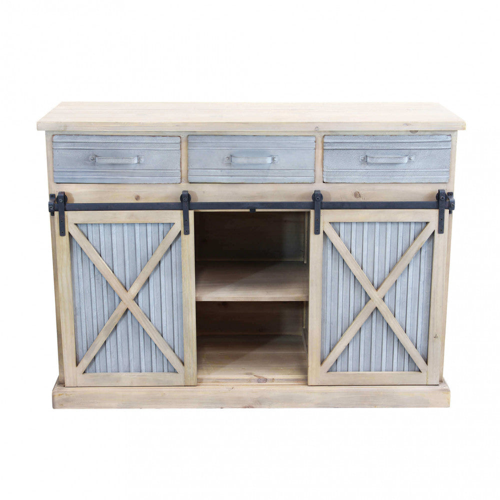 Mobile in metallo e legno con ripiani e cassetti  113x39.5xH81 cm finitura moderna Dolph