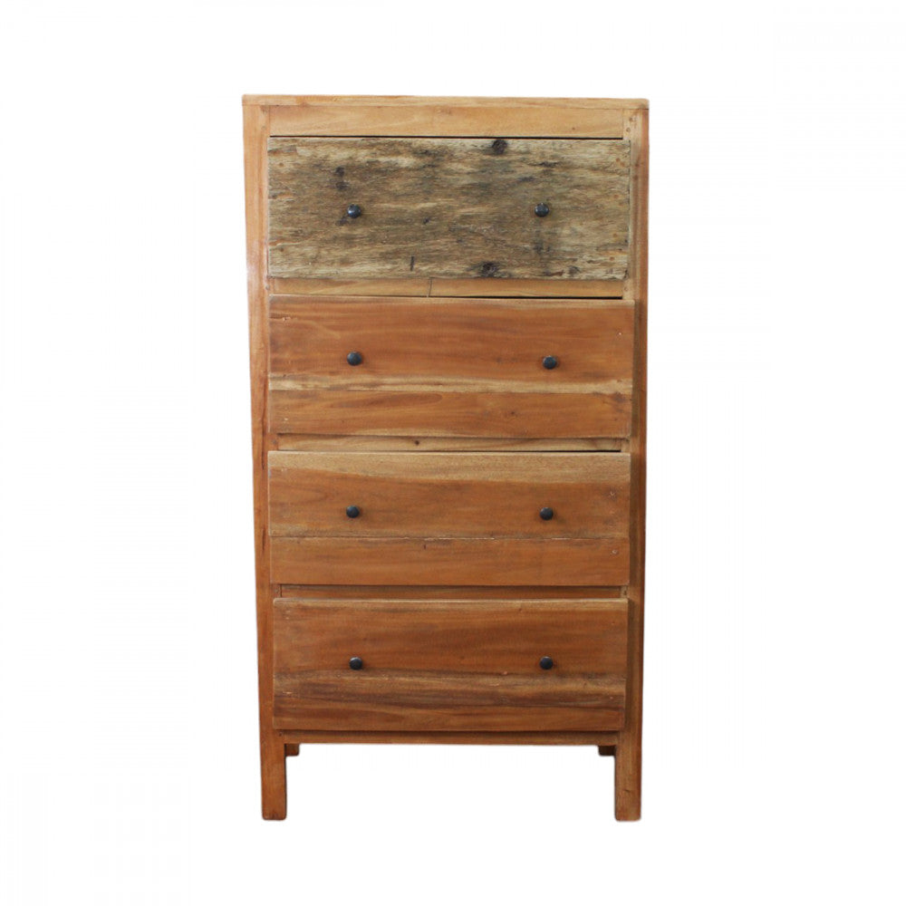 Mobiletto comodino in legno riciclato con 4 cassetti 70x40x130 cm