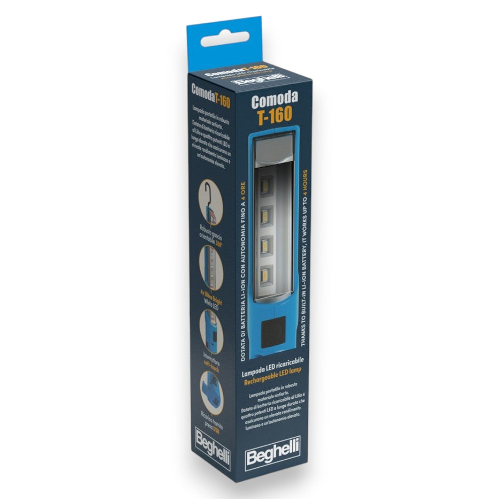 Lampada portatile a led torcia ricaricabile 2W con gancio chiudibile T-160