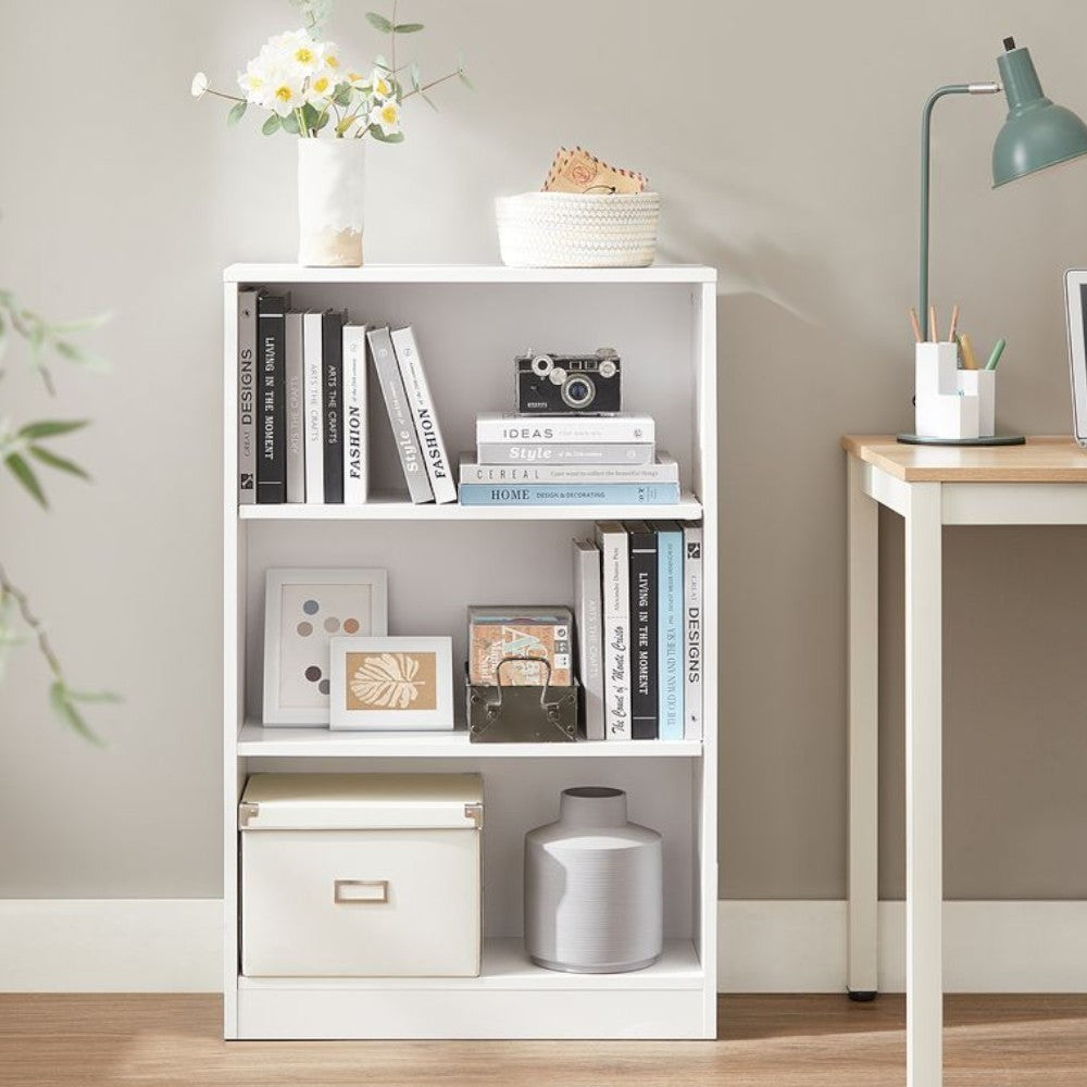 Libreria bianca in truciolare nobilitato melaminico antigraffio con due ripiani cm 58x25x110h