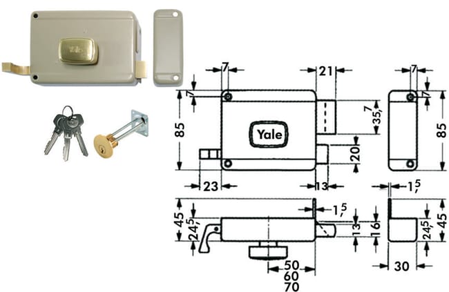 Serratura per portoncino 80x85 mm E50 DX Yale